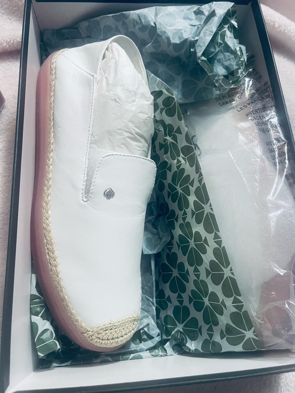 kate spade White Leather Espadrille Slip-On with Pink Sole